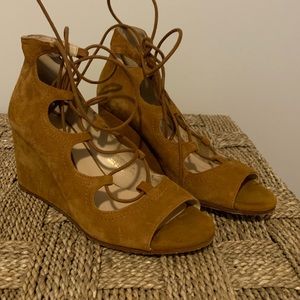 Zara Camel Suede Lace up Wedge